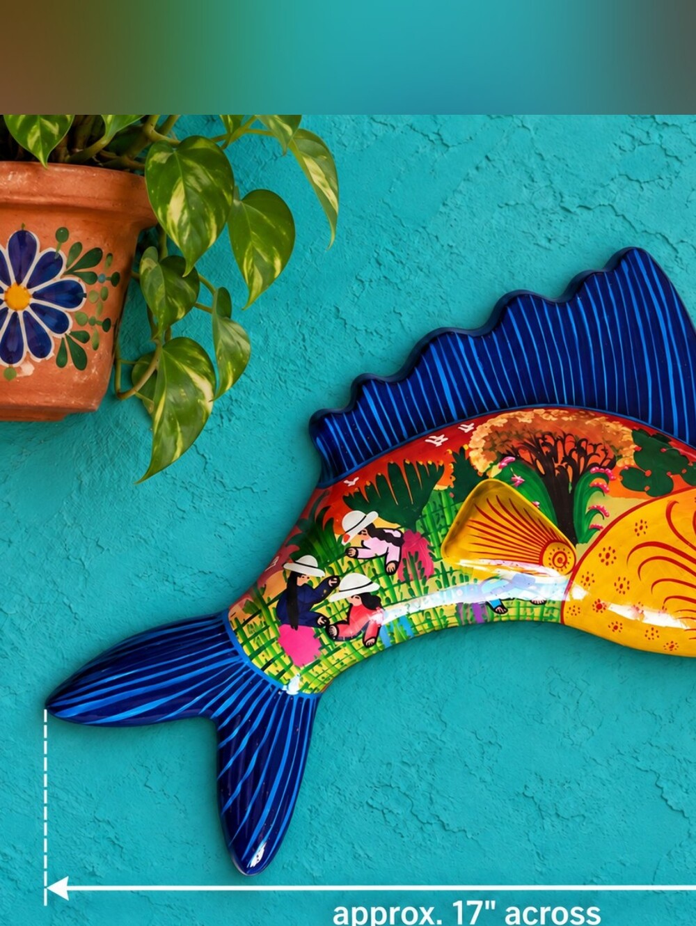 Hand-Painted Ceramic Fish Wall Decor - Blue & Multicolor